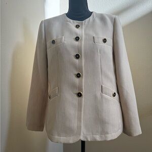 Kasper Cream Collarless Button Blazer with Gold-Trim Buttons